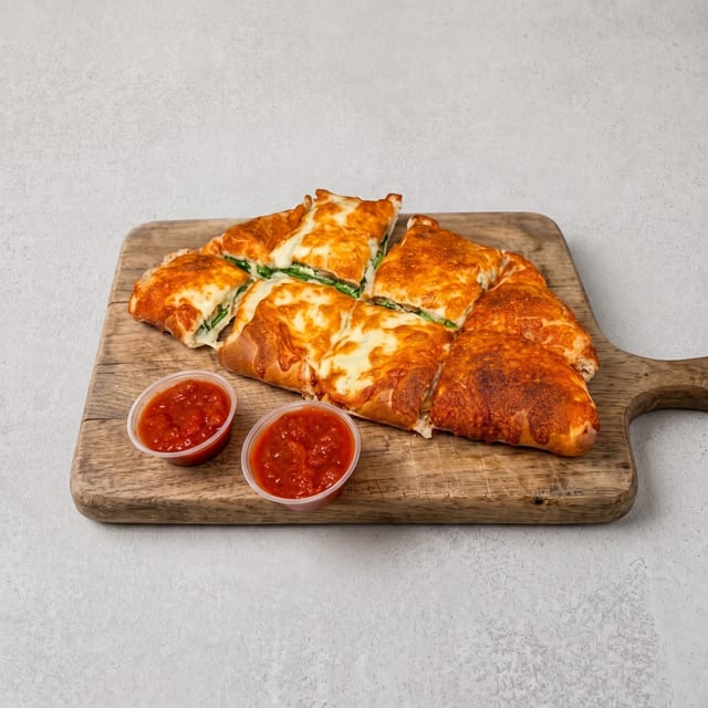 Spinach Feta Tomato Calzone.